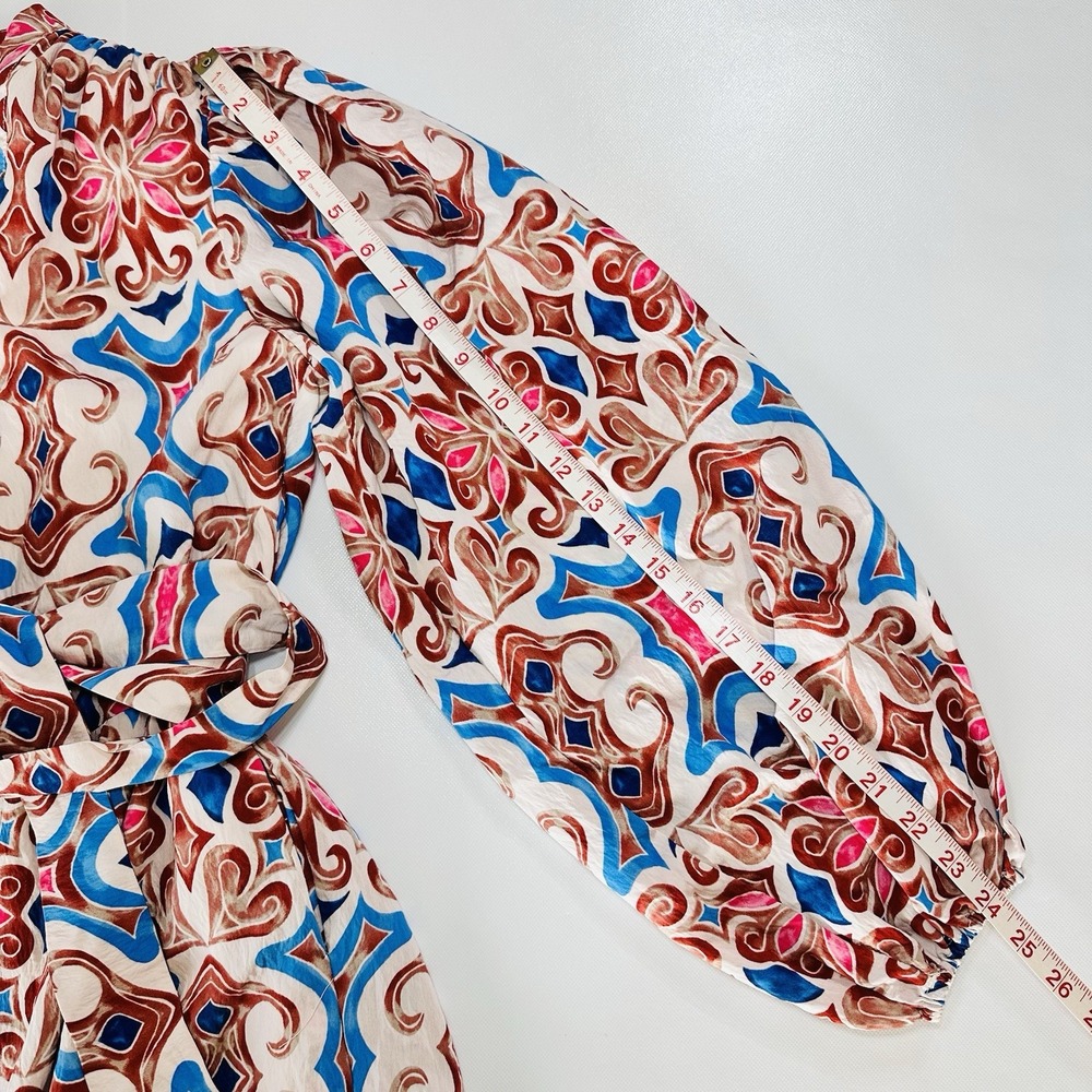 NWT Sam Edelman Women's Size 2 Long Sleeve Tie Waist Boho Mini Dress Multicolor - Picture 10 of 12